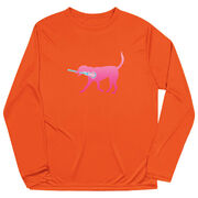 Girls Lacrosse Long Sleeve Performance Tee - LuLa the Lax Dog(Pink)