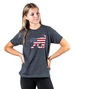 Girls Lacrosse T-Shirt Short Sleeve Patriotic LuLa the Lax Dog