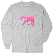 Girls Lacrosse Tshirt Long Sleeve - Lula The Lax Dog (Pink)