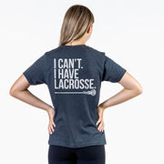 Girls Lacrosse Short Sleeve T-Shirt - I Can't. I Have Lacrosse (Back Design)