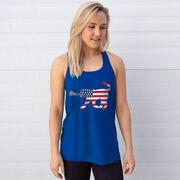 Girls Lacrosse Flowy Racerback Tank Top - Patriotic LuLa the Lax Dog