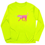 Girls Lacrosse Long Sleeve Performance Tee - LuLa the Lax Dog(Pink)