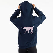 Girls Lacrosse Hooded Sweatshirt - LuLa the Lax Dog (Pink) (Back Design)