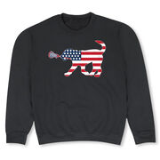 Girls Lacrosse Crewneck Sweatshirt - Patriotic LuLa the Lax Dog