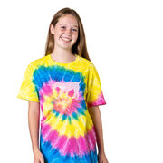 Girls Lacrosse Short Sleeve T-Shirt - LuLa The LAX Dog (Pink) Tie Dye