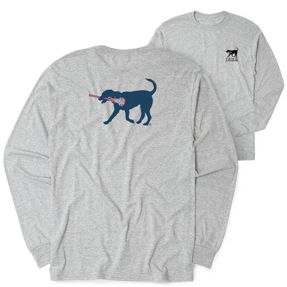 Girls Lacrosse Tshirt Long Sleeve - Lula The Lax Dog Blue (Back Design)
