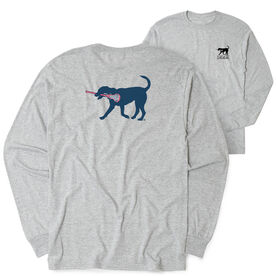 Girls Lacrosse Tshirt Long Sleeve - Lula The Lax Dog Blue (Back Design)