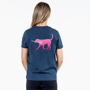 Girls Lacrosse Short Sleeve T-Shirt - LuLa the Lax Dog (Pink) (Back Design)