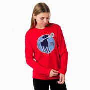 Girls Lacrosse Long Sleeve Performance Tee - Watercolor Lacrosse Dog With Girl Stick