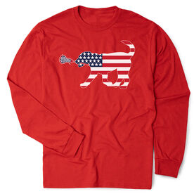 Girls Lacrosse Tshirt Long Sleeve - Patriotic Lula The Lax Dog