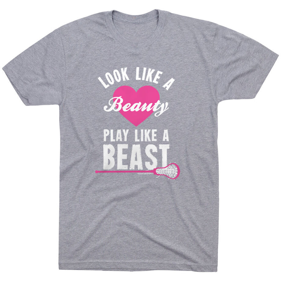 Girls Lacrosse Tshirt Short Sleeve Look Like A Beauty Play Like A Beast