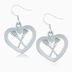 Silver Lacrosse Heart & Sticks Earrings