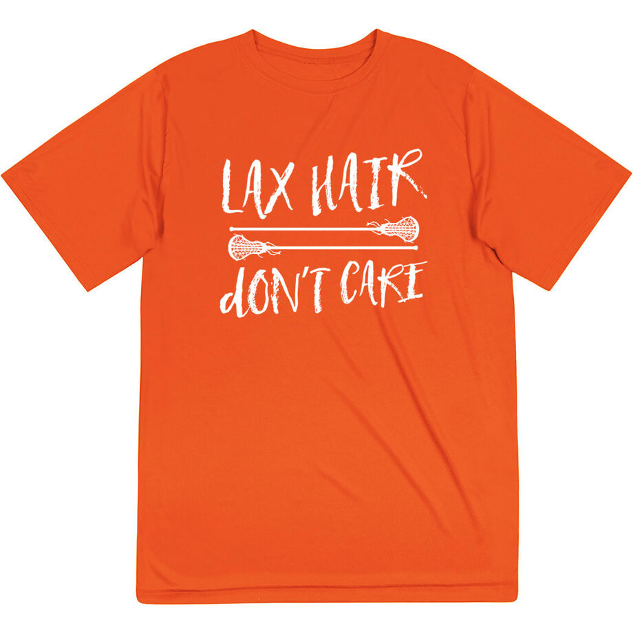 Girls Lacrosse Short Sleeve Performance Tee - Lax Hair Don't Care - Personalization Image