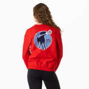 Girls Lacrosse Crewneck Sweatshirt - Watercolor Lacrosse Dog With Girl Stick (Back Design)