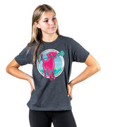 Girls Lacrosse Short Sleeve T-Shirt - Lacrosse Dog with Girl Stick