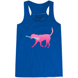 Girls Lacrosse Flowy Racerback Tank Top - LuLa the LAX Dog (Pink)