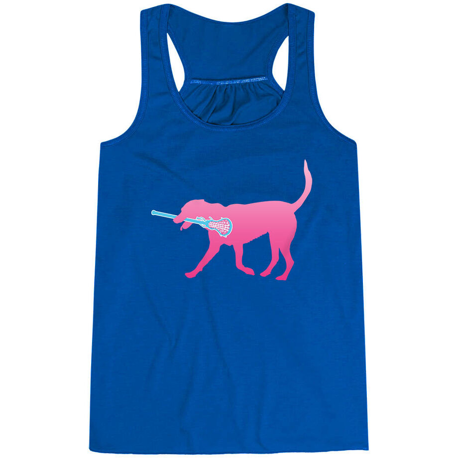 Girls Lacrosse Flowy Racerback Tank Top - LuLa the LAX Dog (Pink)