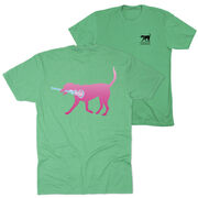 Girls Lacrosse Short Sleeve T-Shirt - LuLa the Lax Dog (Pink) (Back Design)