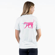 Girls Lacrosse Short Sleeve T-Shirt - LuLa the Lax Dog (Pink) (Back Design)