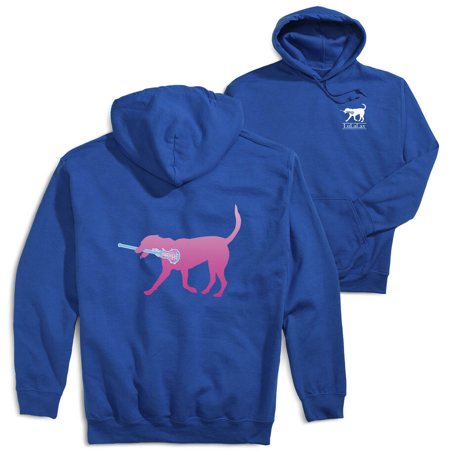 Girls Lacrosse Hooded Sweatshirt - LuLa the Lax Dog (Pink) (Back Design)