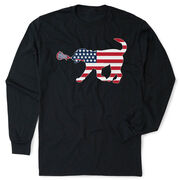 Girls Lacrosse Tshirt Long Sleeve - Patriotic Lula The Lax Dog