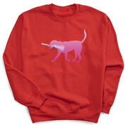 Girls Lacrosse Crewneck Sweatshirt - LuLa the LAX Dog (Pink)