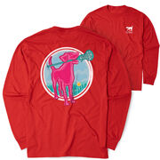 Girls Lacrosse Tshirt Long Sleeve - Lacrosse Dog with Girl Stick (Back Design)
