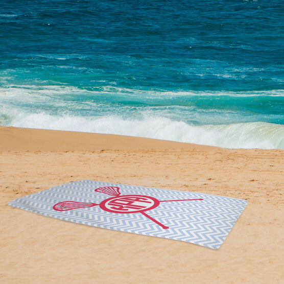 Girls Lacrosse Beach Towel Monogram with Crossed Sticks and Chevron ...