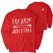 Girls Lacrosse Tshirt Long Sleeve - Lax Hair Don't Care (Back Design)