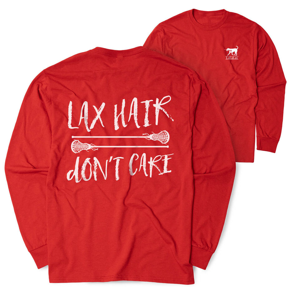 Girls Lacrosse Tshirt Long Sleeve - Lax Hair Don't Care (Back Design)