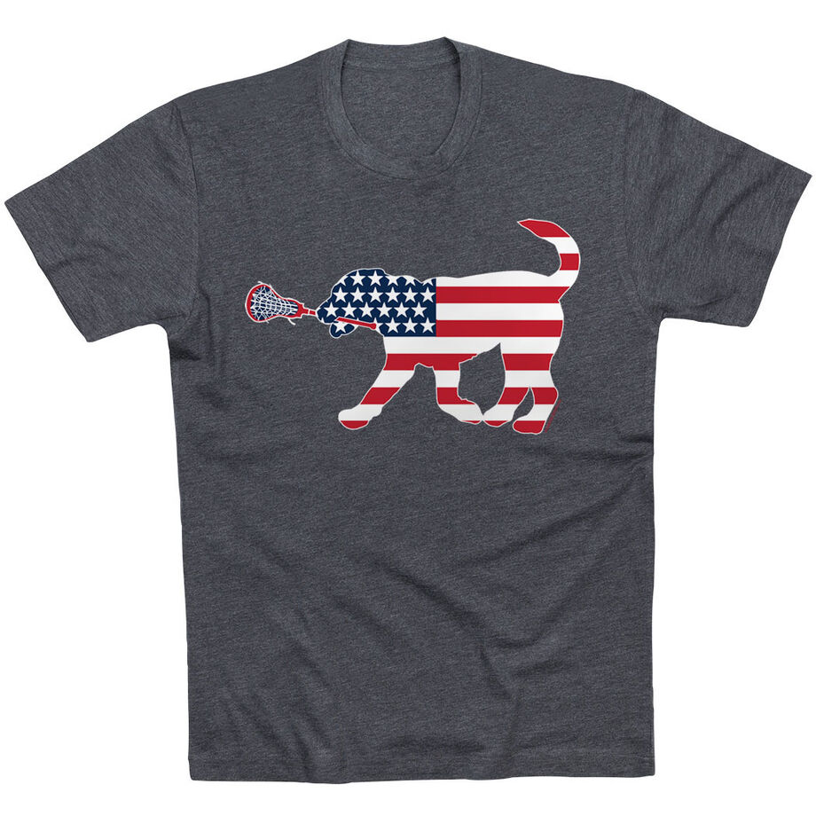 Girls Lacrosse T-Shirt Short Sleeve Patriotic LuLa the Lax Dog