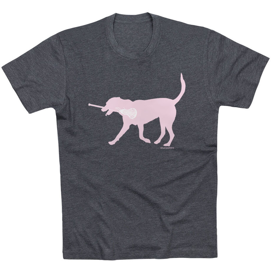 Girls Lacrosse Short Sleeve T-Shirt LuLa the Lax Dog (Pink) - Personalization Image