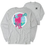 Girls Lacrosse Tshirt Long Sleeve - Lacrosse Dog with Girl Stick (Back Design)