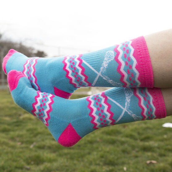 Girls Lacrosse Woven Mid Calf Socks - Aztec (Neon Blue) | ChalkTalkSPORTS