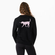 Girls Lacrosse Crewneck Sweatshirt - LuLa the LAX Dog (Pink) (Back Design)