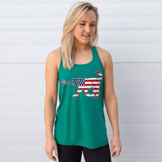 Girls Lacrosse Flowy Racerback Tank Top - Patriotic LuLa the Lax Dog