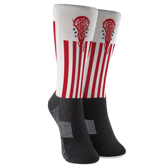 Girls Lacrosse Printed Mid-Calf Socks - Patriotic Lacrosse | LuLaLax