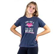 Girls Lacrosse Tshirt Short Sleeve Look Like A Beauty Play Like A Beast