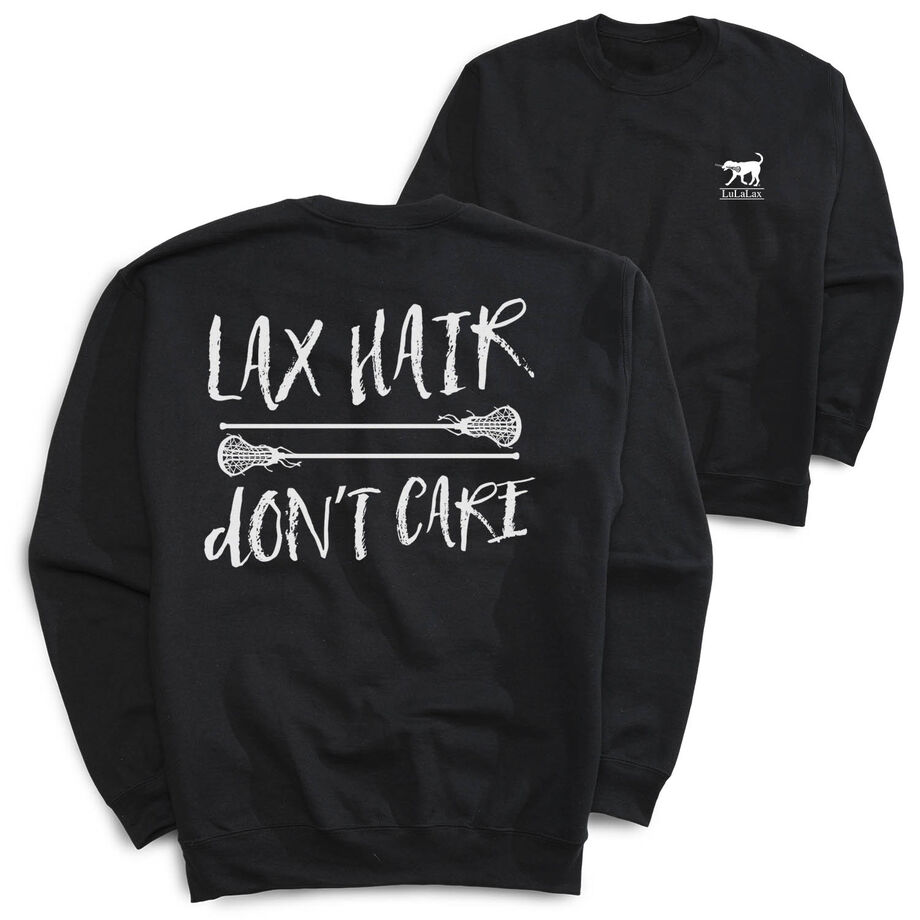 Girls Lacrosse Crewneck Sweatshirt - Lax Hair Don't Care (Back Design)