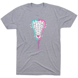 Girls Lacrosse T-Shirt Short Sleeve Lacrosse Stick Heart [Adult Medium/Gray] - SS