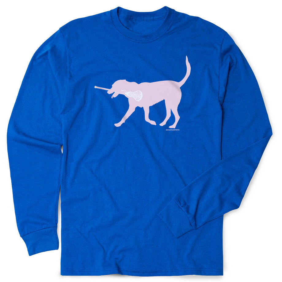 Girls Lacrosse Tshirt Long Sleeve - Lula The Lax Dog (Pink) - Personalization Image