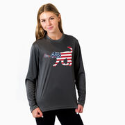Girls Lacrosse Long Sleeve Performance Tee - Patriotic LuLa the Lax Dog