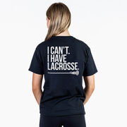 Girls Lacrosse Short Sleeve T-Shirt - I Can't. I Have Lacrosse (Back Design)