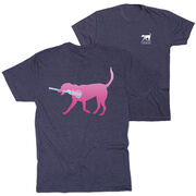 Girls Lacrosse Short Sleeve T-Shirt - LuLa the Lax Dog (Pink) (Back Design)