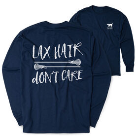 Girls Lacrosse Tshirt Long Sleeve - Lax Hair Don't Care (Back Design)