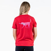 Girls Lacrosse Short Sleeve T-Shirt - LuLa the Lax Dog (Pink) (Back Design)