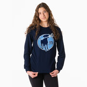Girls Lacrosse Tshirt Long Sleeve - Watercolor Lacrosse Dog With Girl Stick