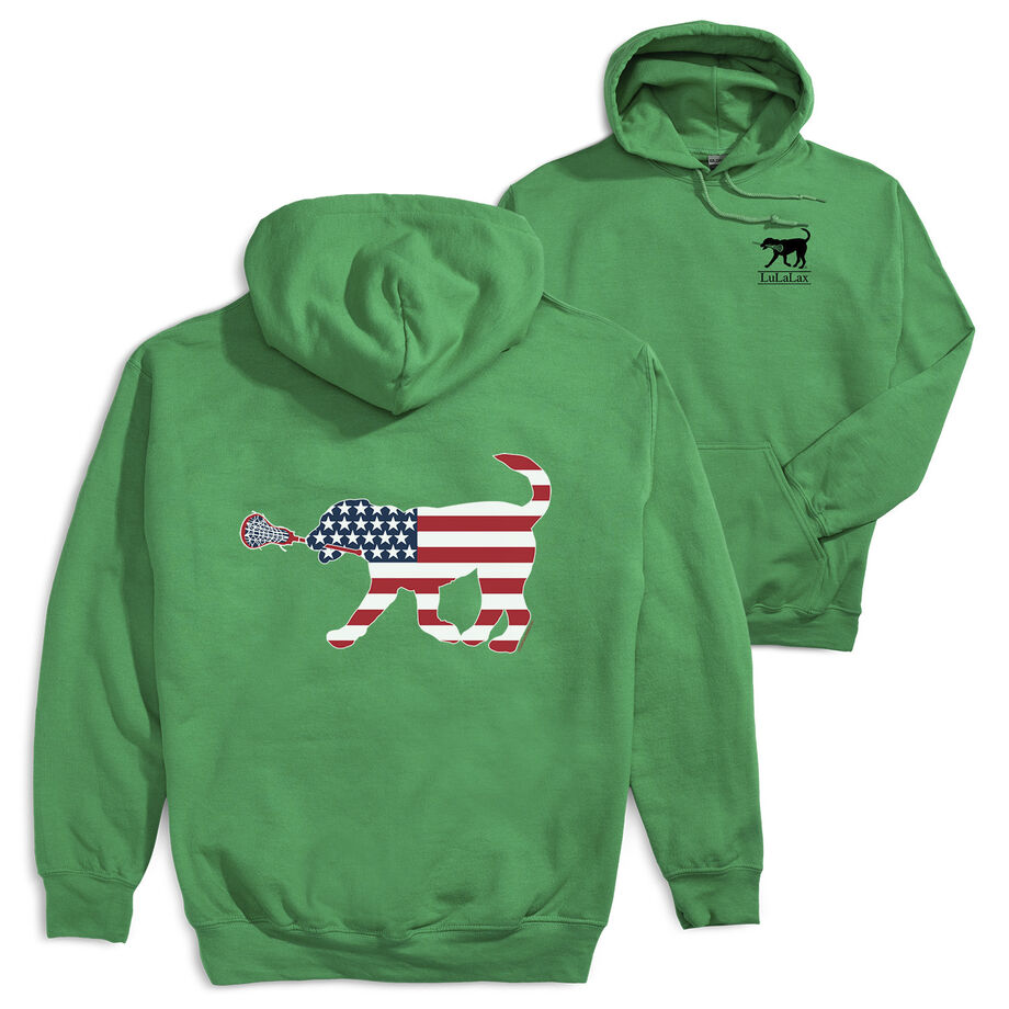 Girls Lacrosse Hooded Sweatshirt - Patriotic LuLa the Lax Dog (Back Design)