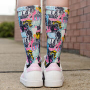 Girls Lacrosse Graphic Flex Mid-Calf Socks - Lax Girl Life