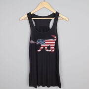 Girls Lacrosse Flowy Racerback Tank Top - Patriotic LuLa the Lax Dog